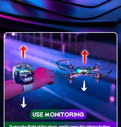 Watch-Controlled Mini RC Drone with Two Rechargeable Batteries in Blue, Green or Black for Indoor Flight