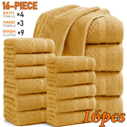 Towel Set 12, 16 or 18 Piece 450GSM Cotton-Blend Bath, Hand and Face Towels in Multiple Colors