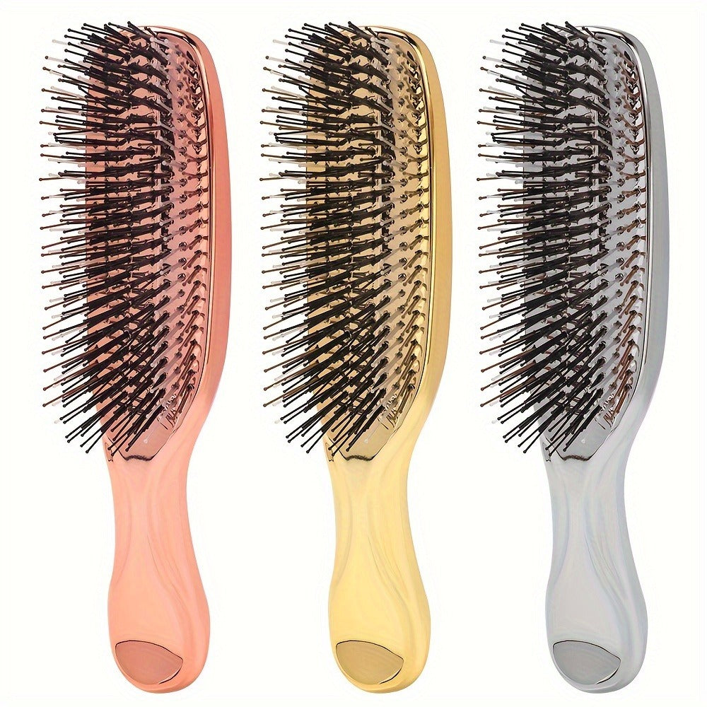 Air Cushion Detangling Hair Brush with Electroplated Finish and Flexible Pins in Three Color Options