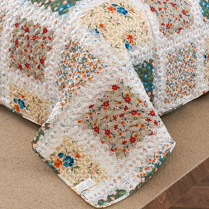 Floral Patchwork Quilt Set in Green, Blue, Grey Pink or Pink with Twin, Full/Queen and King Sizes