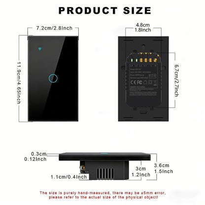 Black Glass WiFi Touch Wall Switch with One-, Two-, Three- or Four-Gang US-Style Options and Neutral-Wire Wiring