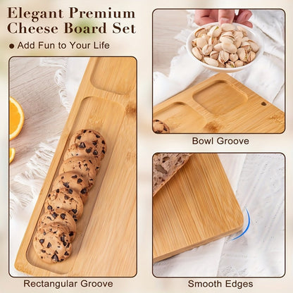Rectangular 13.78 x 9.76-Inch Charcuterie Board Set with Four Knives in One- or Two-Set Options