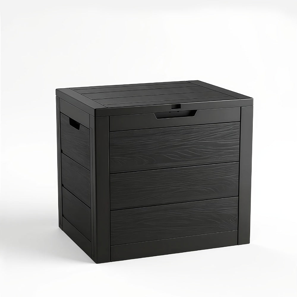 35- or 75-Gallon Outdoor Deck Box with Hinged Lid, Side Grips and Black or Beige Model Options