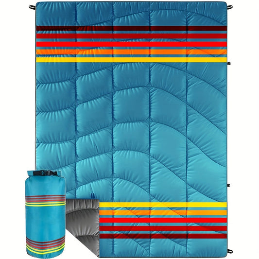 Camping Blanket Puffy Outdoor Down Alternative Windproof Warm 55x79 Inch Lightweight Printed Quilt for Beach Picnic Hammock Travel Cold Weather