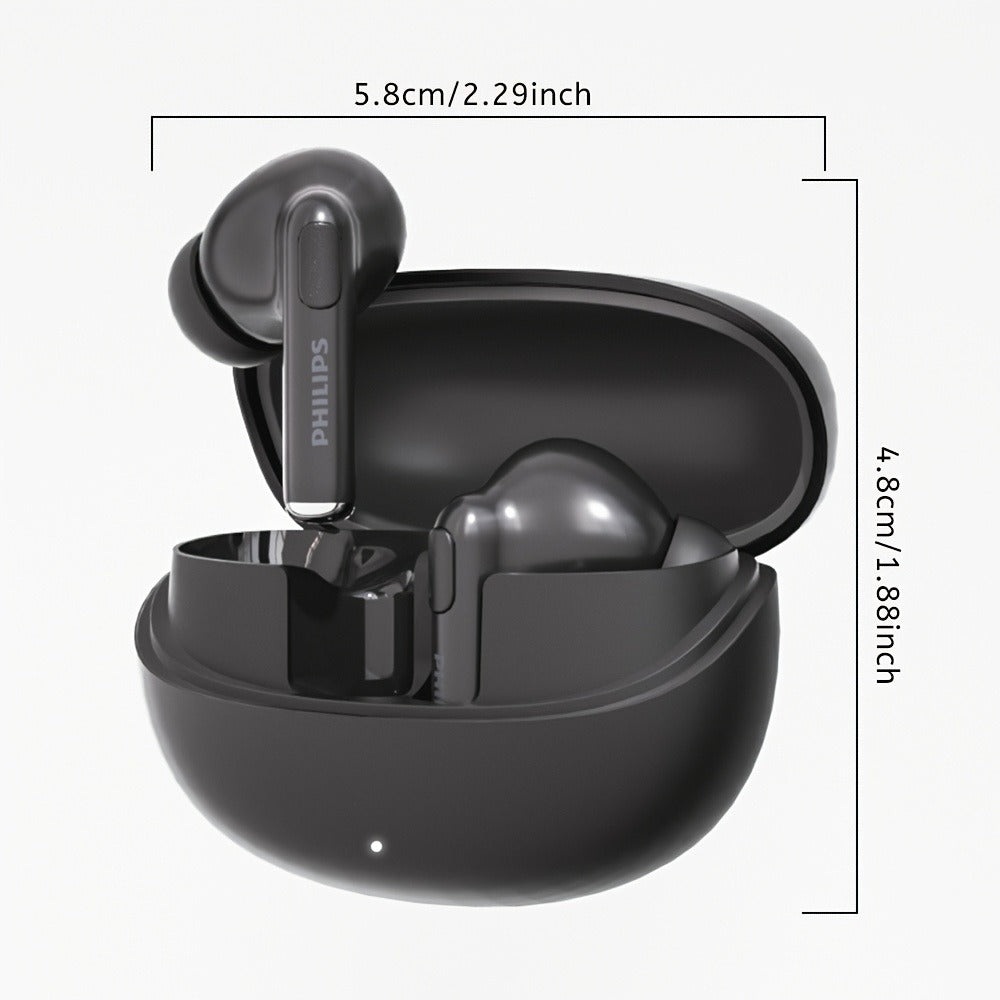 Philips TWS Earbuds Condenser Microphone True Wireless In-Ear Headphones USB-C Charging Case Android Compatible Portable Modern Design Tech Gift Black White