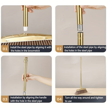 Golden Broom and Dustpan Set with Sectioned Long Handle, Wide Head and Broom-Only or Two-Piece Checkout Options
