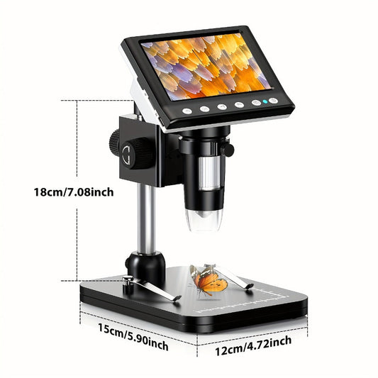 Digital Microscope 1000X with 4.3" IPS LCD Screen & 8 Adjustable LEDs – USB Coin Microscope for Adults, Kids & STEM, Windows Compatible, Ideal for Coin Collection, Science & Education