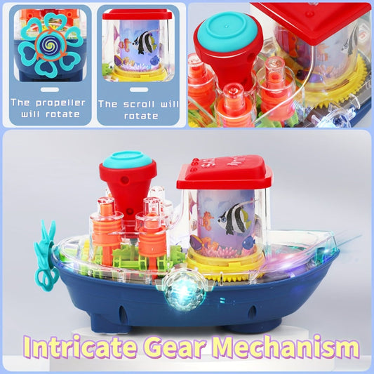 Interactive Sensory Boat Toy for Toddlers 2+ – Underwater Ocean Theme with Fish & Coral, Rotating Scroll Screen & Music, Educational Sensory Stimulation Play Toy for Boys & Girls, Birthday Gift