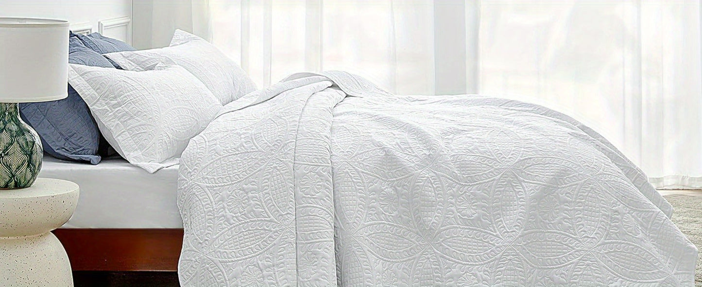 Three-Piece Lightweight Microfiber Quilt Set with Pillow Shams in Ten Size and Color Options