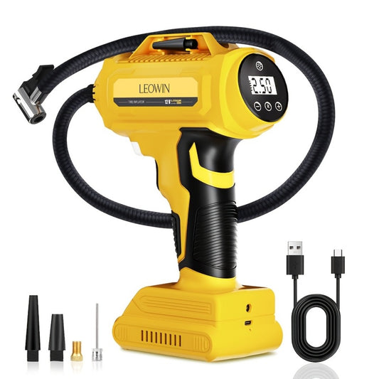 Portable Tire Inflator Air Compressor 150 PSI Cordless with Auto-Shutoff Digital Pressure Gauge LED Light Wireless USB Charging for Car Motorcycle Bike Ball