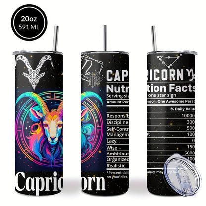 Zodiac Tumbler 20oz Stainless Steel Insulated Travel Cup with Lid & Straw Horoscope Coffee Mug All 12 Signs Hot Cold Drinks Gift Birthday Halloween Christmas
