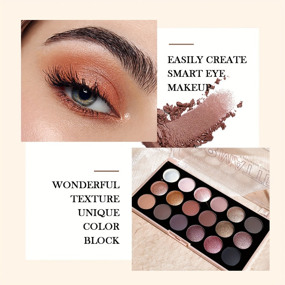 Eyeshadow Palette ANNA ROSE 18-Shade Compact with Pink-Brown Color Themes and Matte-Shimmer Finish Mix