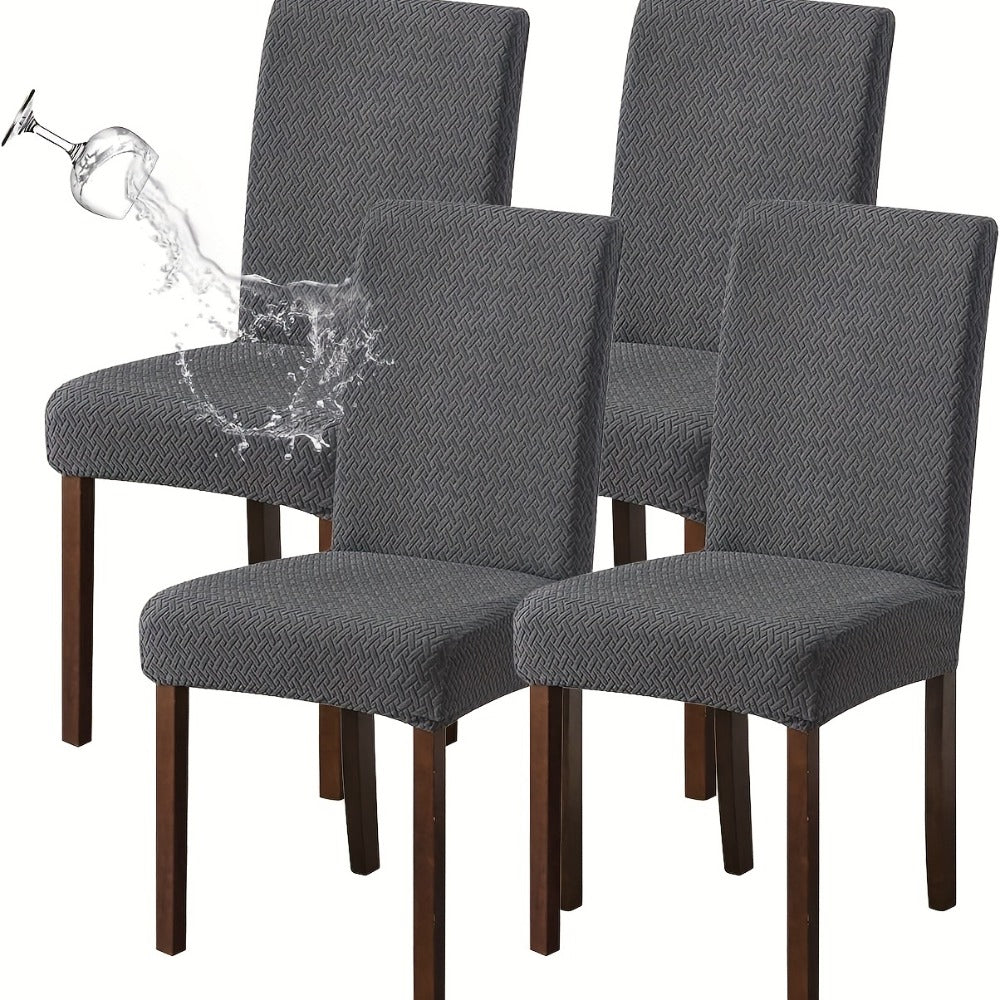 Textured Stretch Dining Chair Covers in Beige, Gray, Chocolate, Black, Khaki or Burgundy, Four- or Six-Piece Sets