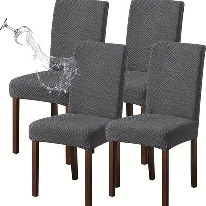 Textured Stretch Dining Chair Covers in Beige, Gray, Chocolate, Black, Khaki or Burgundy, Four- or Six-Piece Sets