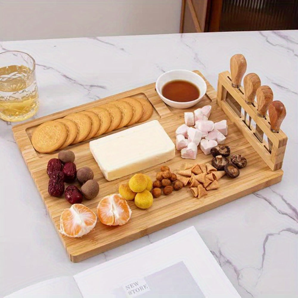 Rectangular 13.78 x 9.76-Inch Charcuterie Board Set with Four Knives in One- or Two-Set Options