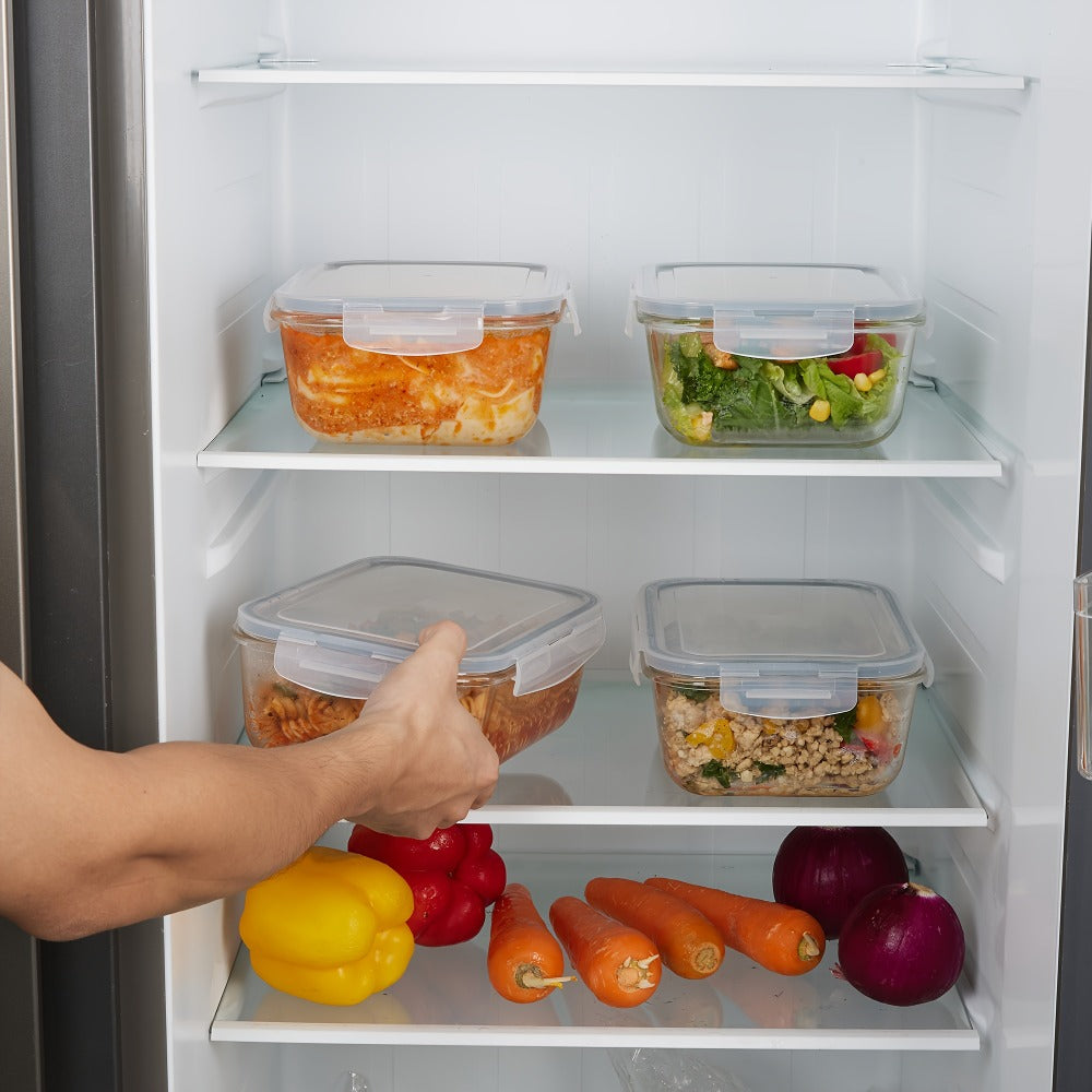 Glass Food Storage Containers with Lids 2 Pack – 63oz Large Airtight Snap Lock Meal Prep Containers, Leak Proof Glass Dish with Lid for Oven, Microwave & Refrigerator, Food Transport Tubs