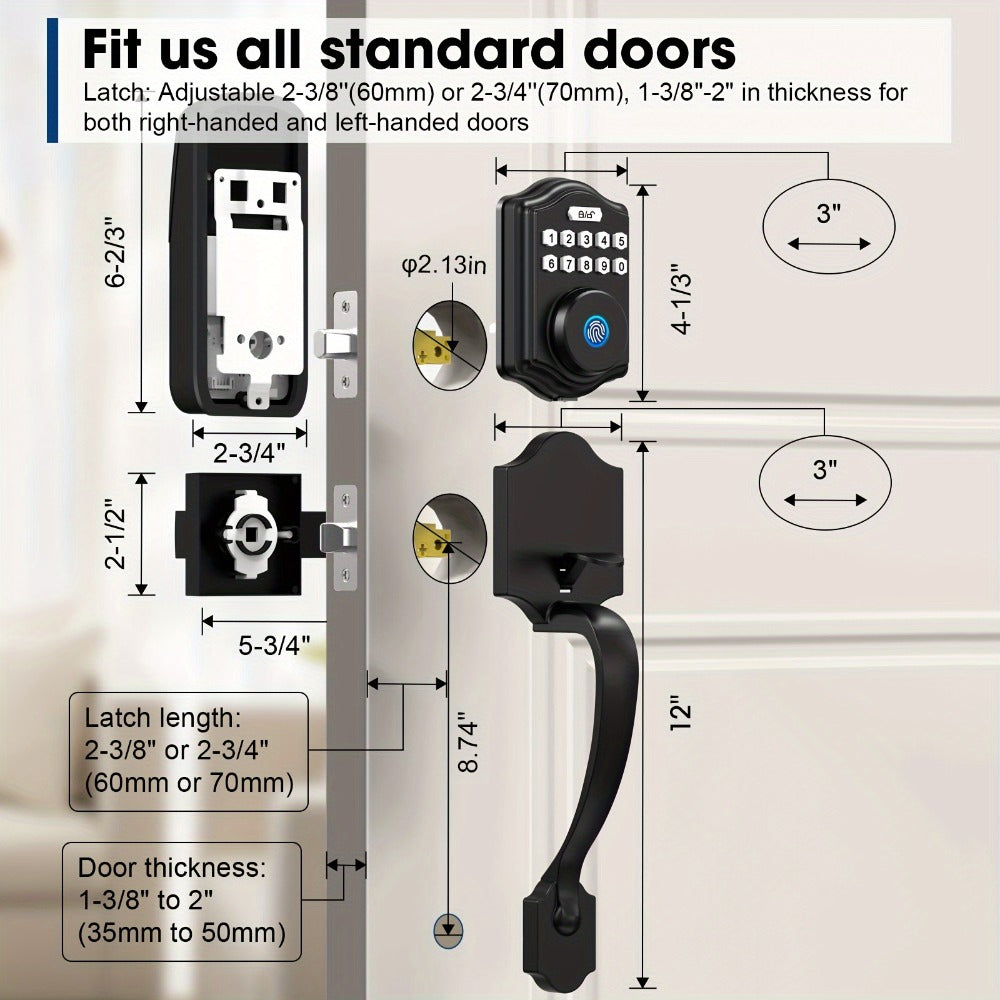 Keypad Deadbolt Lock Fingerprint Keyless Entry – Electronic Door Lock with Code Fingerprint & Key, 300 Users Temporary Code for Front Door Home Office