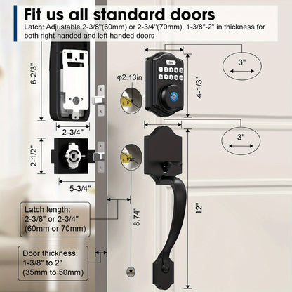 Keypad Deadbolt Lock Fingerprint Keyless Entry – Electronic Door Lock with Code Fingerprint & Key, 300 Users Temporary Code for Front Door Home Office