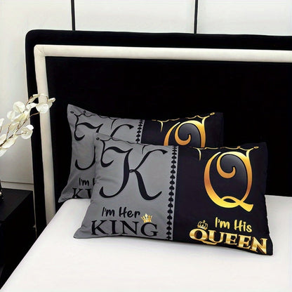 King and Queen Print Duvet Cover Set with Two Pillowcases, Three Styles and Four Bed Sizes