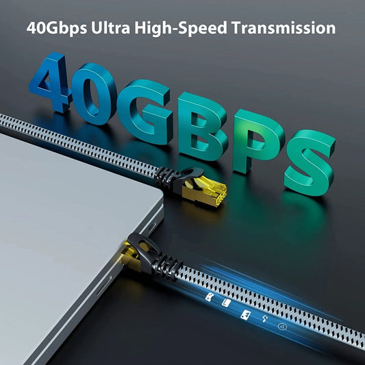 Cat8 Ethernet Cable Braided Heavy Duty – 40Gbps 2000MHz RJ45, High Speed Network LAN Cable for Gaming, Router, Modem & PC, 6FT / 25FT / 35FT