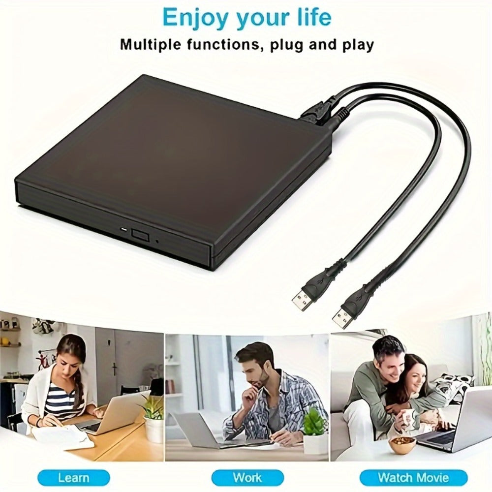 USB External DVD Drive with Storage Bag - Portable CD DVD-ROM CD-RW DVD-RW Burner Recorder Player for Laptop Desktop PC, Plug and Play, No Driver Needed, USB 2.0 High Speed