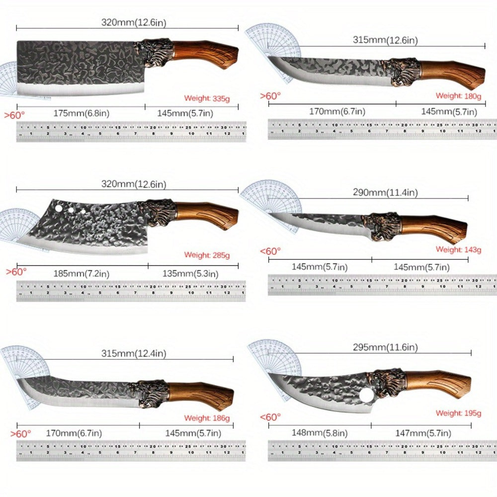 Multi-Piece Kitchen Knife Set with Stainless Steel Labels in Black Three-Piece or Brown Seven-Piece Options