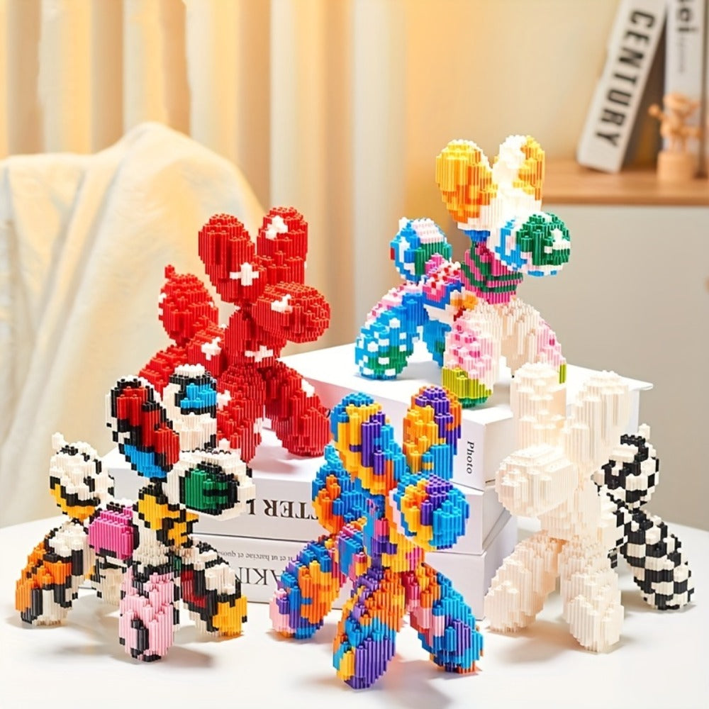 Balloon Dog Building Block Sculpture in Five Pictured Designs with 7.48-Inch Length for Adult Pop Art Display