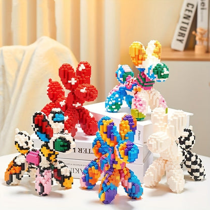 Balloon Dog Building Block Sculpture in Five Pictured Designs with 7.48-Inch Length for Adult Pop Art Display