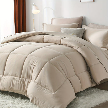Comforter Set Soft Breathable Microfiber Bed in a Bag with Fitted Sheet Flat Sheet Pillowcases & Shams – All Season Fluffy Checkered Bedding Set Twin Full Queen King