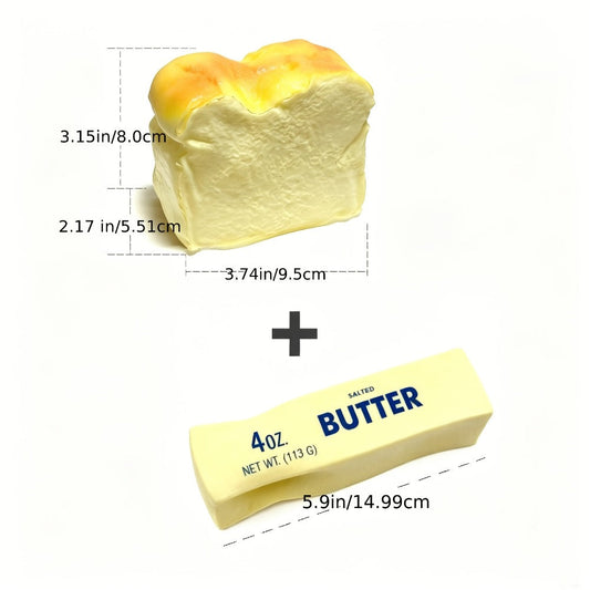 Squishy Bread and Butter Squeeze Toy Set 2pcs – Slow Rising Custard Bread Squishies with Creamy Scent, Non-Toxic Stress Relief Desk Toy & Cute Anxiety Fidget Toy for Kids and Adults