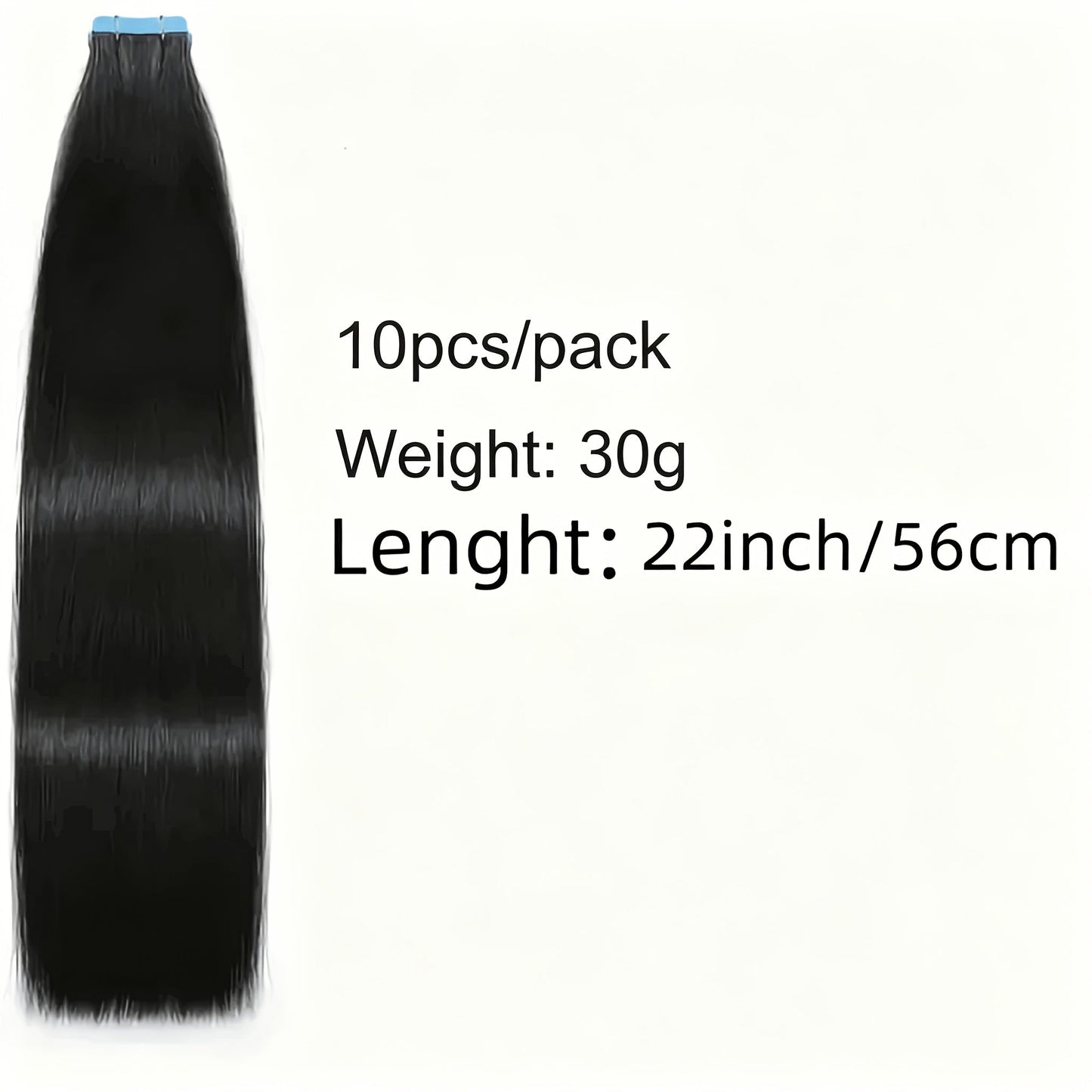 Straight Natural Black Tape-In Hair Extensions, 10-Piece 30 g Pack in 16-, 20-, 22- or 24-Inch Lengths