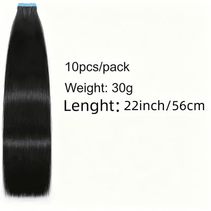 Straight Natural Black Tape-In Hair Extensions, 10-Piece 30 g Pack in 16-, 20-, 22- or 24-Inch Lengths
