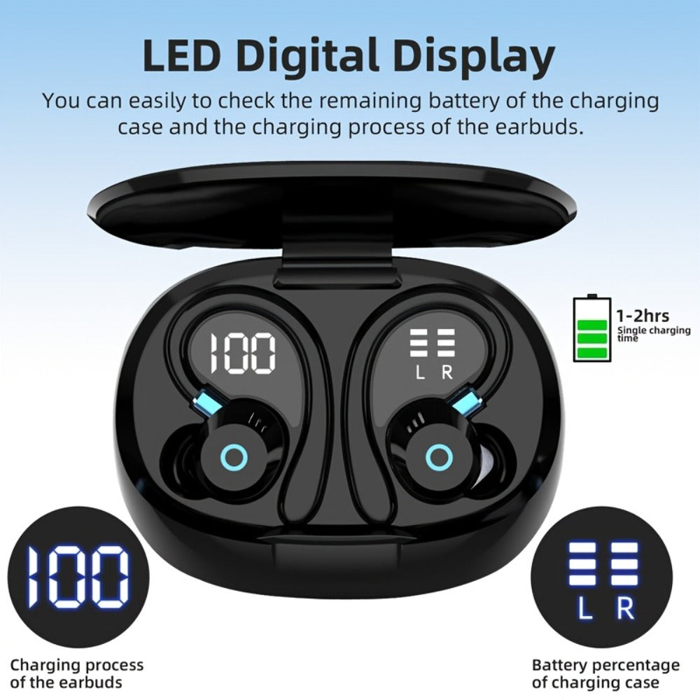 Wireless Earbuds HiFi Stereo with Active Noise Canceling, LED Display, Touch and Fast USB Charging