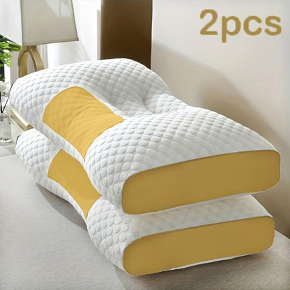 Bed Pillow Set of 2 Contoured Side-Sleeper Pillows with Removable Washable Covers in Five Colors