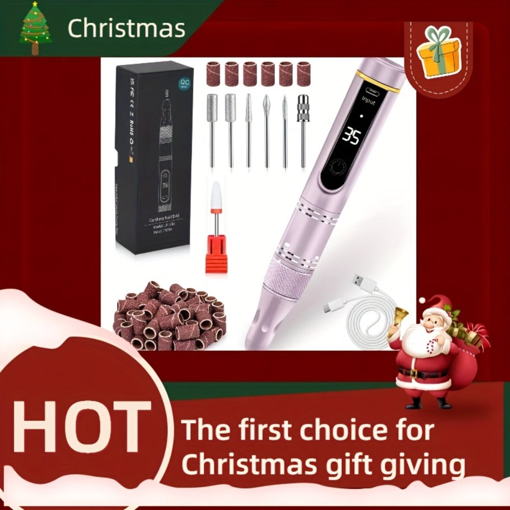 Cordless Nail Drill Kit 35000RPM Rechargeable Wireless Electric E-File — 108 Bits Professional Nail Drill Machine for Acrylic Gel Natural Nails, USB Nail File Set for Salon & Home Manicure Pedicure, Rose Gold Black Green