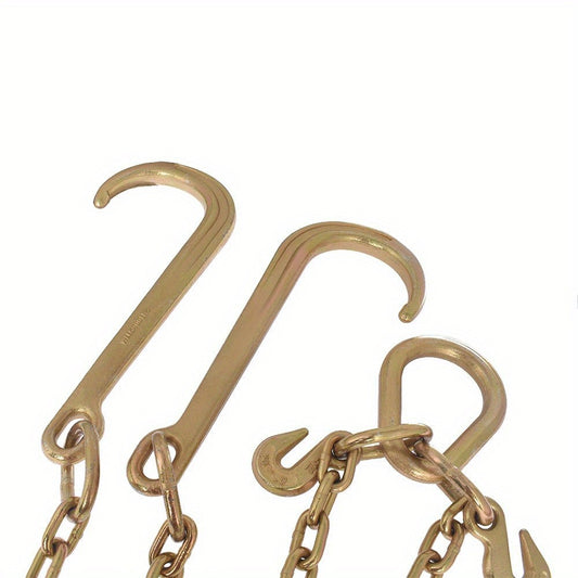 G70 Tow Chain with J-Hooks 5/16in x 2FT V-Chain Flatbed Truck Rollback Wrecker Carrier Replacement Heavy Duty Cargo Security Binding Towing Construction Grade 70 Gold