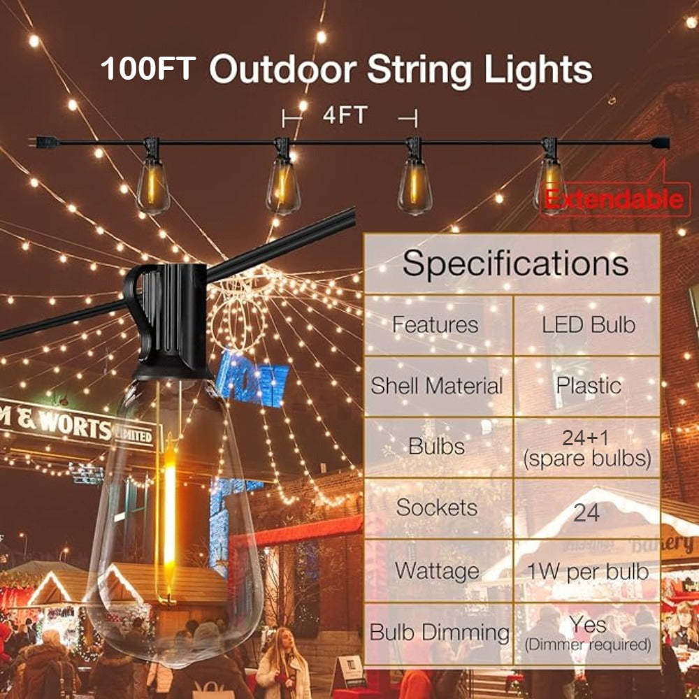 Patio String Lights 100FT ST38 Edison Bulbs Shatterproof for an Everyday Personal Care Routine