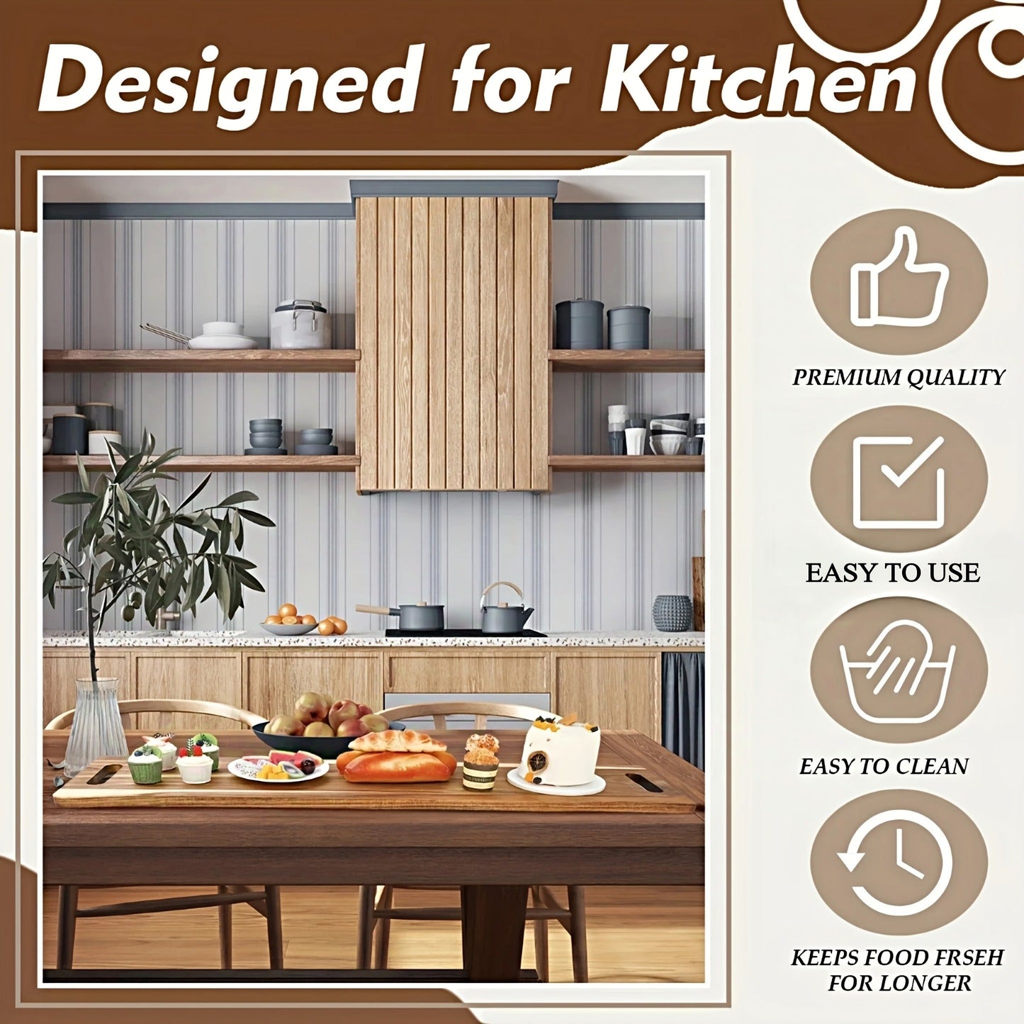 Extra-Long 36 x 11-Inch Wood-Color Charcuterie Board with Recessed Handles and Two Display Stands