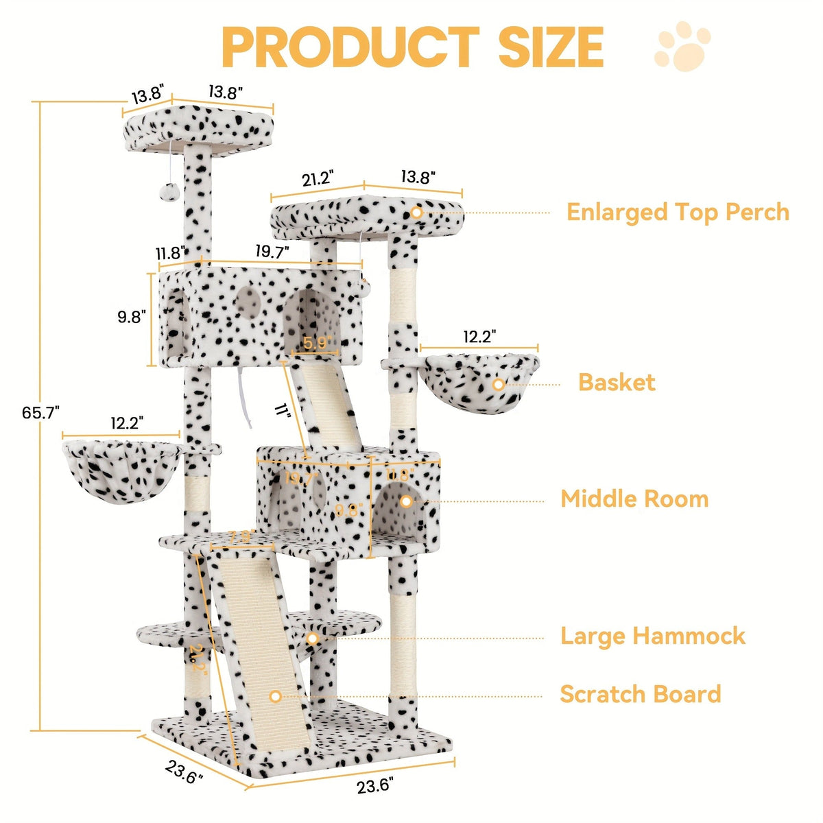 Multi-Level Cat Tree in 36-, 65-, 68- or 81-Inch Heights with Perches, Condo, Hammock and 30 Color, Pattern or Layout Options
