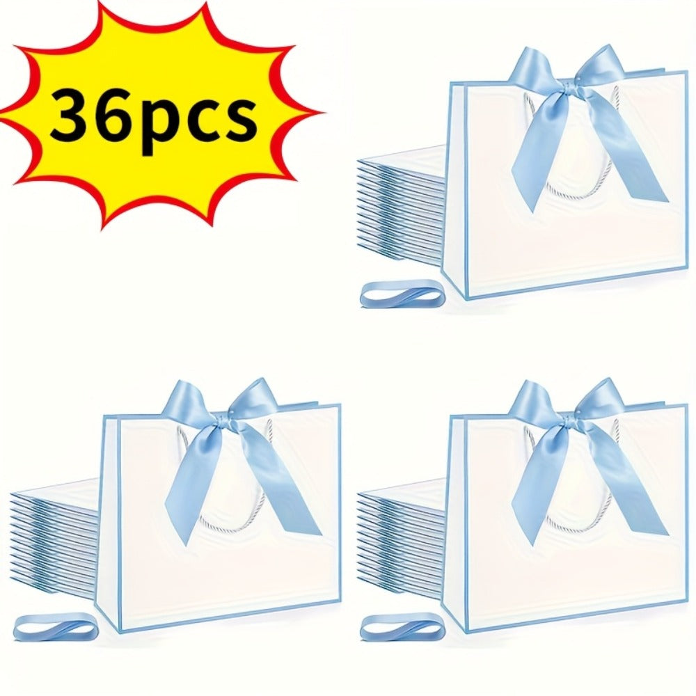 Gift Bag Set Pull-Handle Ribbon Design, 12, 24 or 36 Bags in Five Colorways with 11.8 x 10 x 4 Inch Format