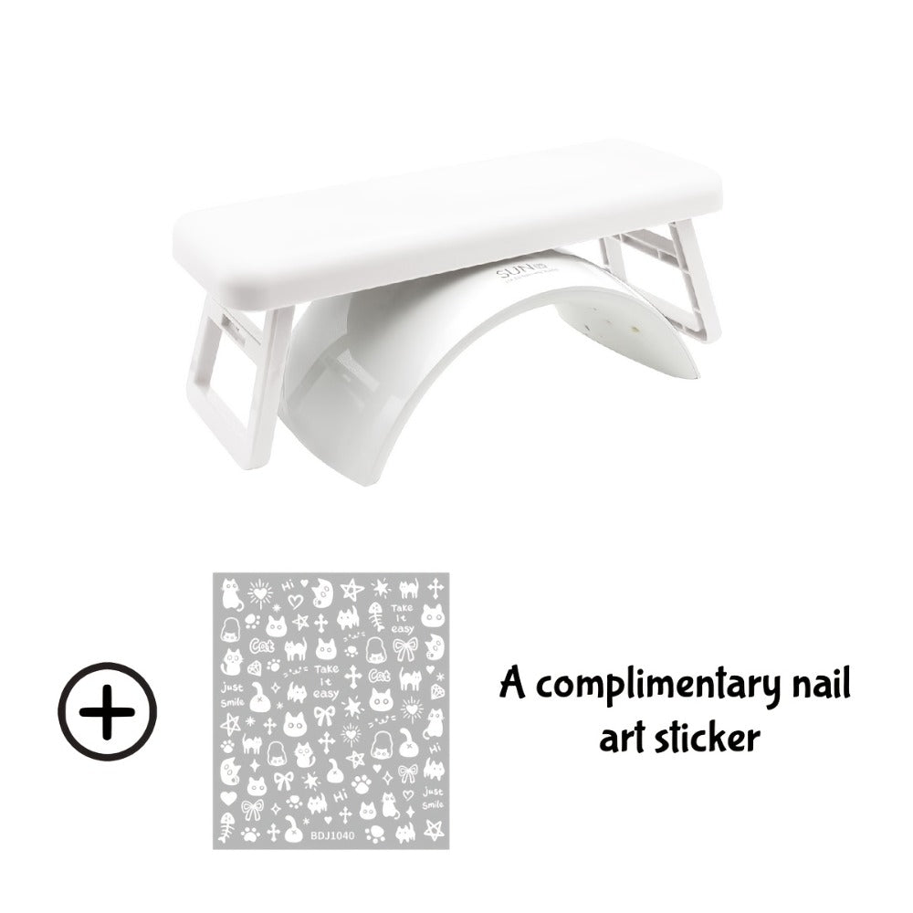 Folding Nail Armrest Stand in Pink, White or Purple with Selected Nail Sticker Checkout Options