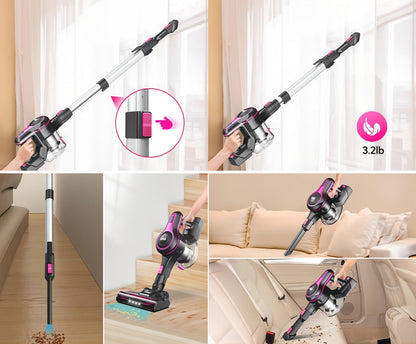 Stick and Handheld Vacuum Cleaner with LED Floor Head, Six Cordless Colors or Black Wired Model