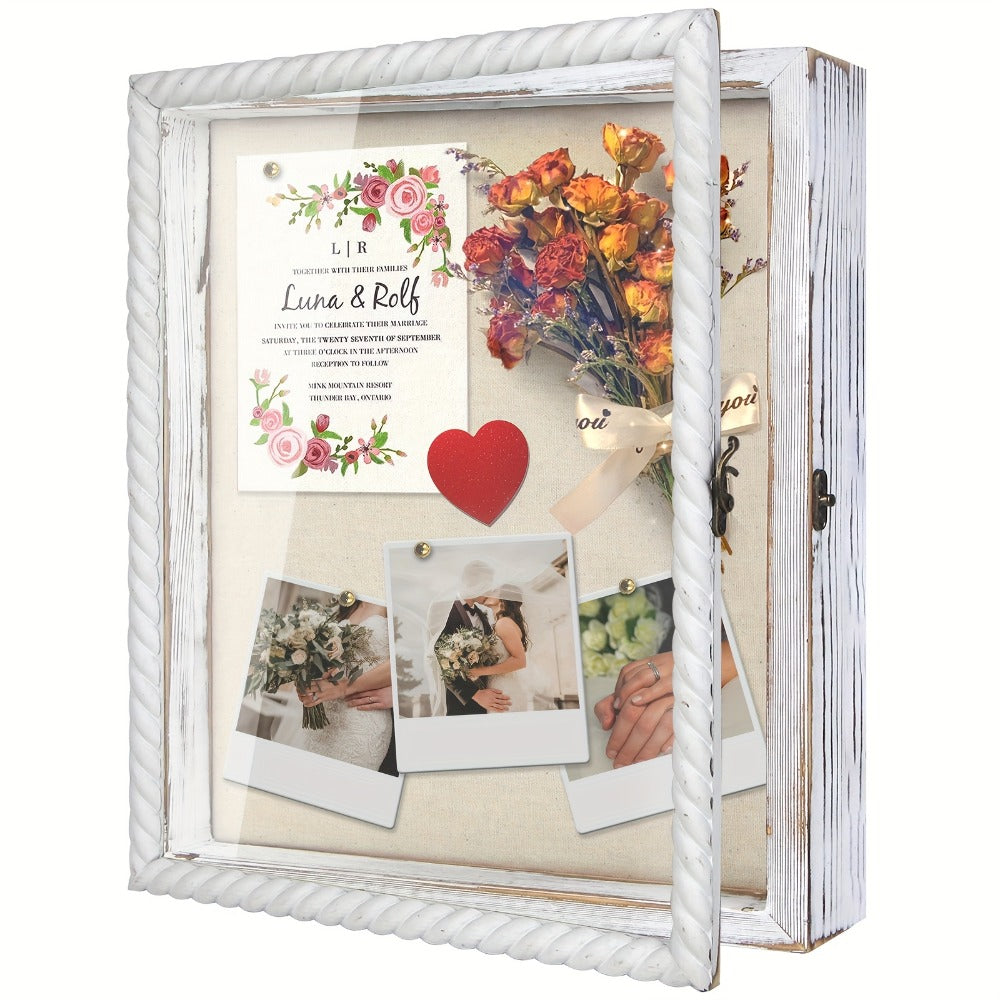 Shadow Box Frame with Linen Back, Large Rustic Memory Display Case 11x14 & 12x16 Inch for Photos
