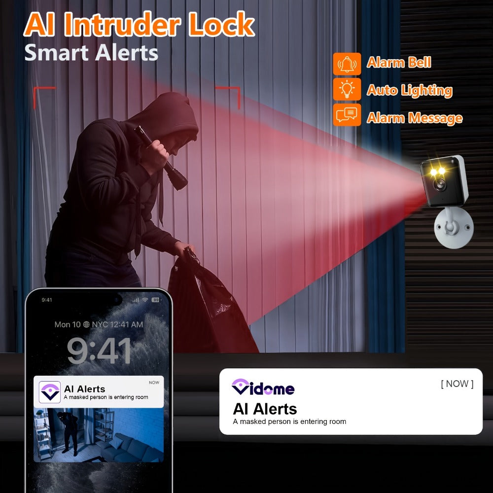 Indoor Security Camera 2-Pack with 3MP Video, Color Night Vision, Two-Way Audio and 2.4GHz WiFi