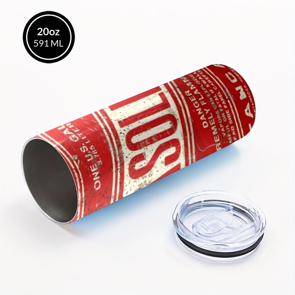 Insulated Tumbler 20oz Vintage Gasoline-Can Graphic Stainless Steel Travel Mug with Lid and Straw