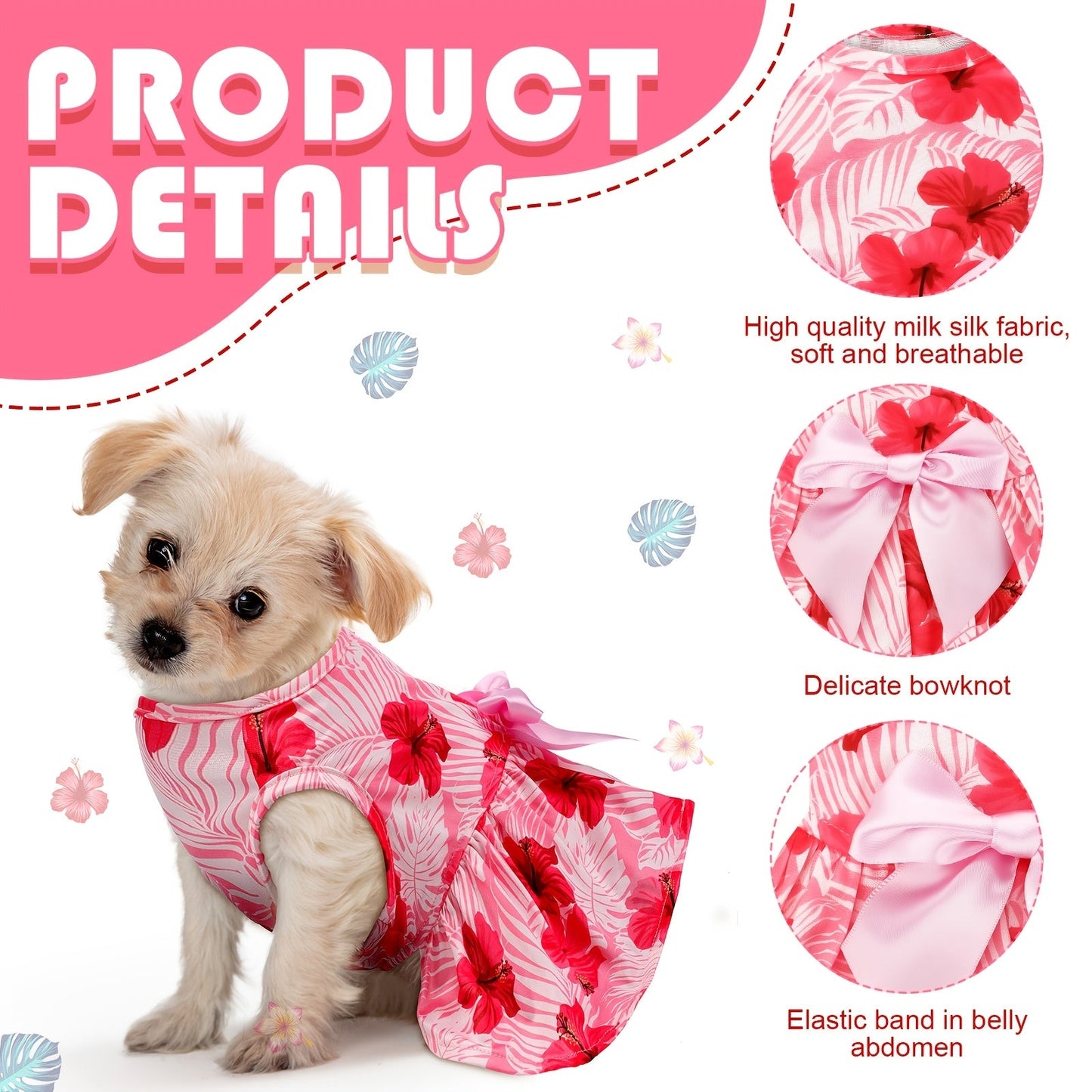 8pcs Summer Themed Hawaii Dog Dresses Holiday Flamingo Fruit Floral Pattern Pet Skirts Hawaii Puppy Princess Dresses Outfits Bowknot for Girl Dogs Cats Beach, Pet Fashion, Beach Outfits, Fruit Print, Bowknot Dress, Durable Stitching, Comfortable Fit