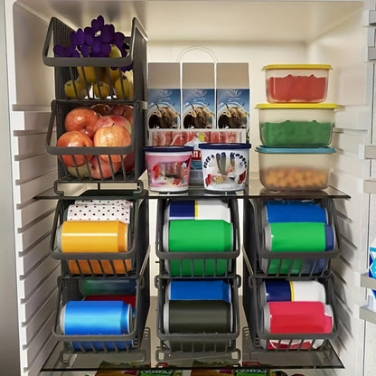 Soda Can Rack Kitchen Organizer 6-Piece Black Iron Stackable Set for Refrigerator, Pantry or Cabinet