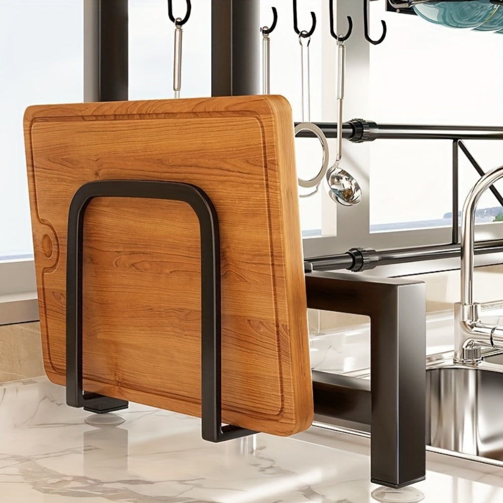 Expandable Over-Sink Dish Drying Rack with Single- or Double-Layer Black Frame and Adjustable Width