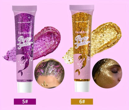 30-Piece Face and Body Glitter Gel Set with Mermaid Shapes, Stars and Hearts for Festival Makeup