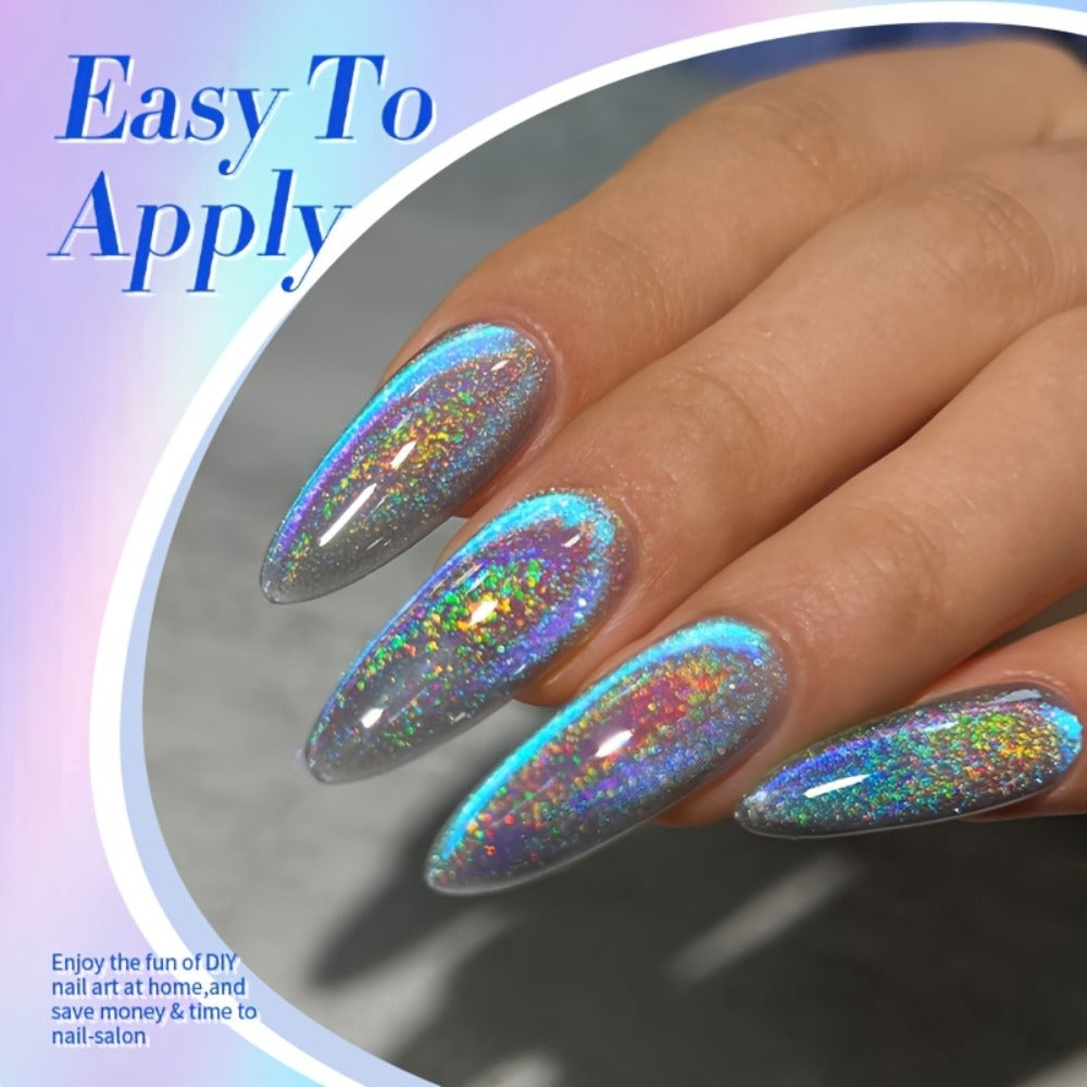 Gel Nail Polish in 10ml 9D Holographic Rainbow Cat-Eye with Magnetic Swirl and UV/LED Cure